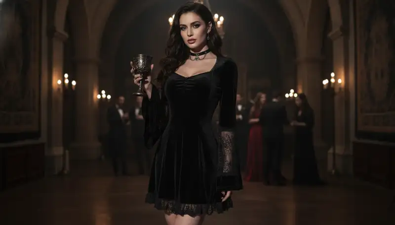 Stilvolles Hexe Kostüm Damen Sexy Mini Kleid